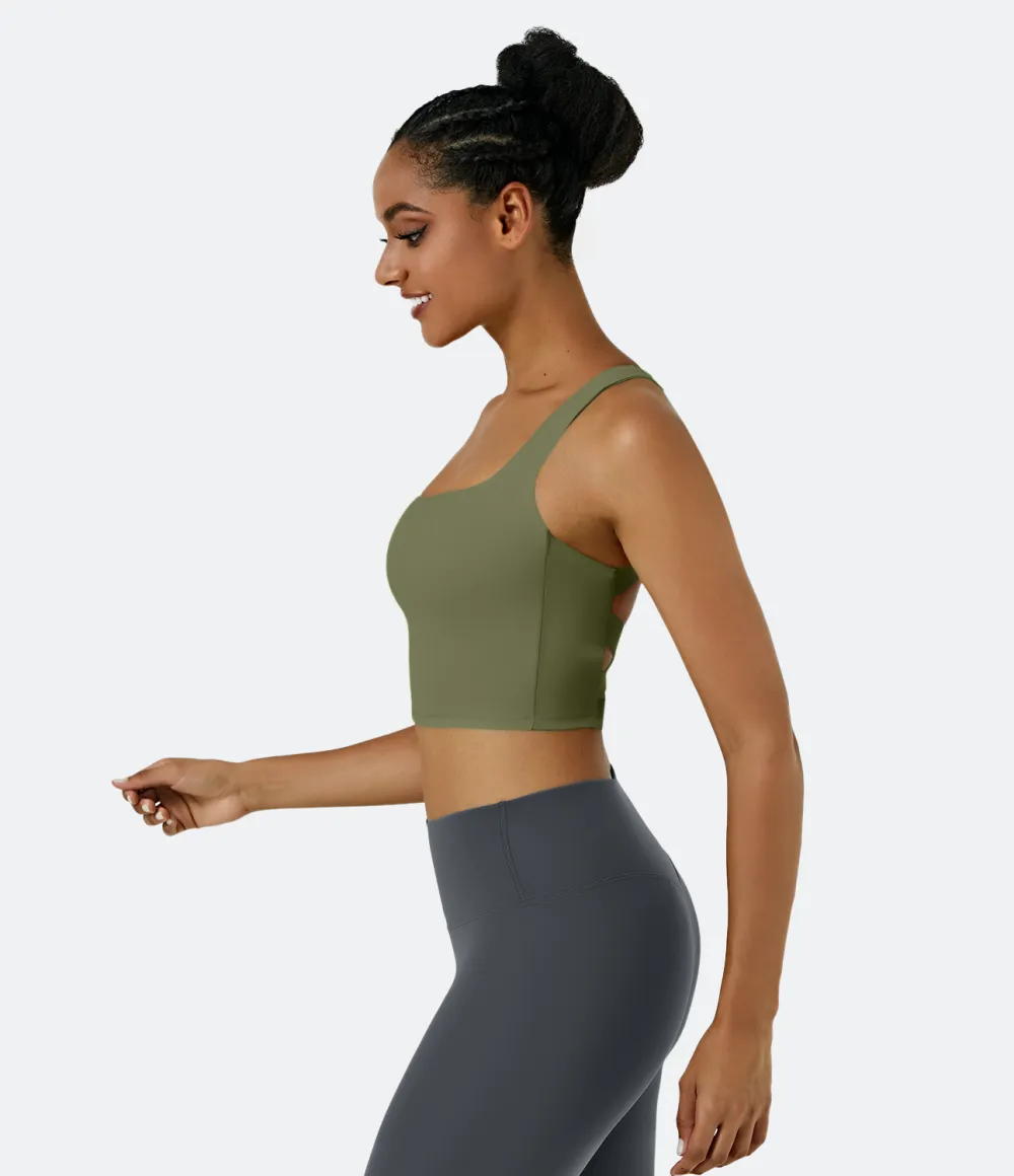 Softlyzero Airy Square Neck Backless Crisscross Cropped Cool Touch Yoga Tank Top-UPF50+