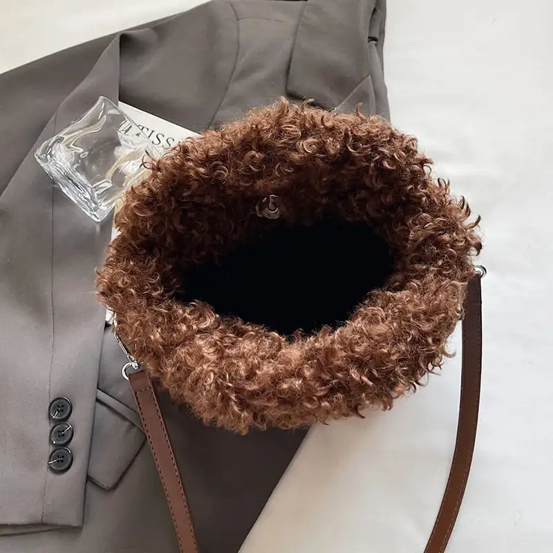 Playful Accent: Furry Ball Mini Crossbody Bag