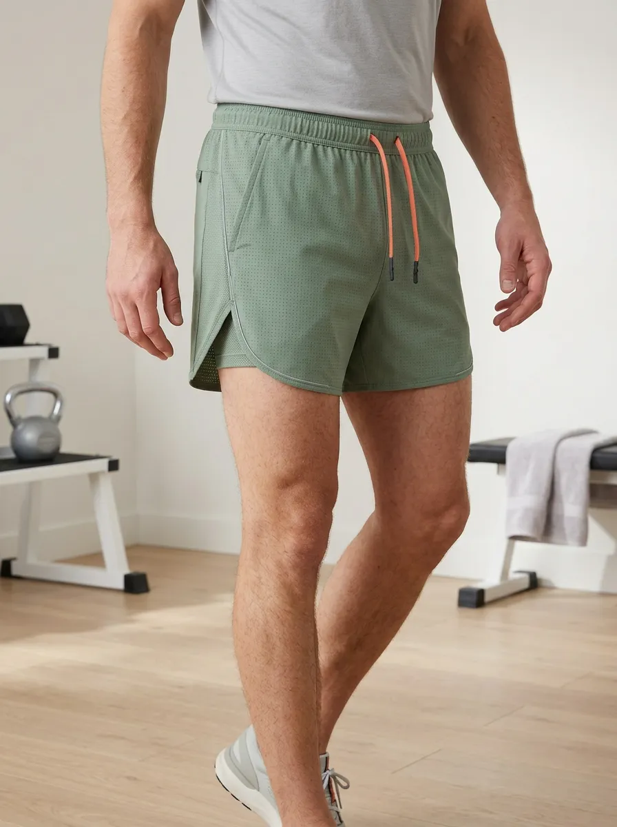 Men's Fitness Training Olive Green Mesh Running Shorts