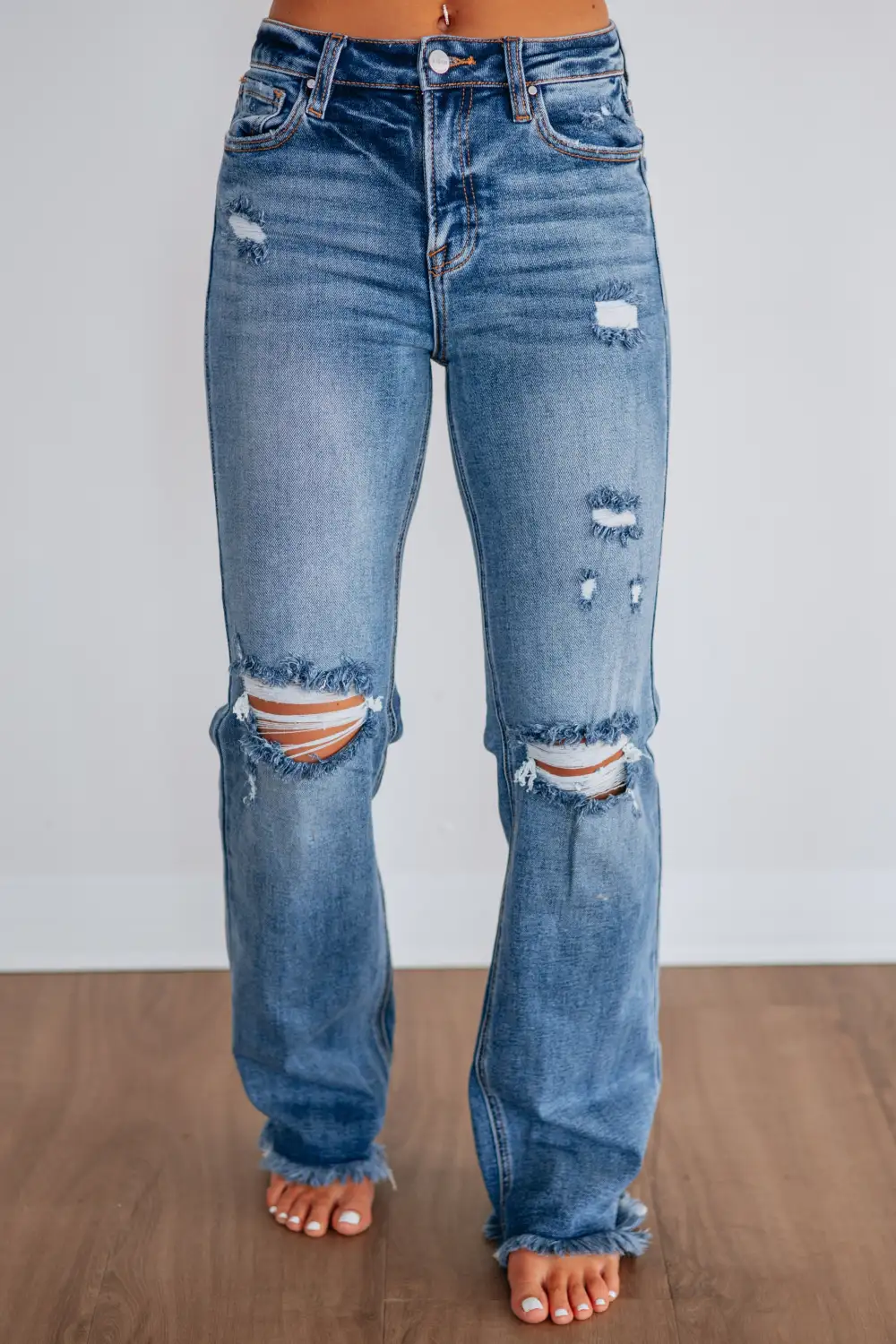 Women's High Rise Frayed Hem Distressed Jeans