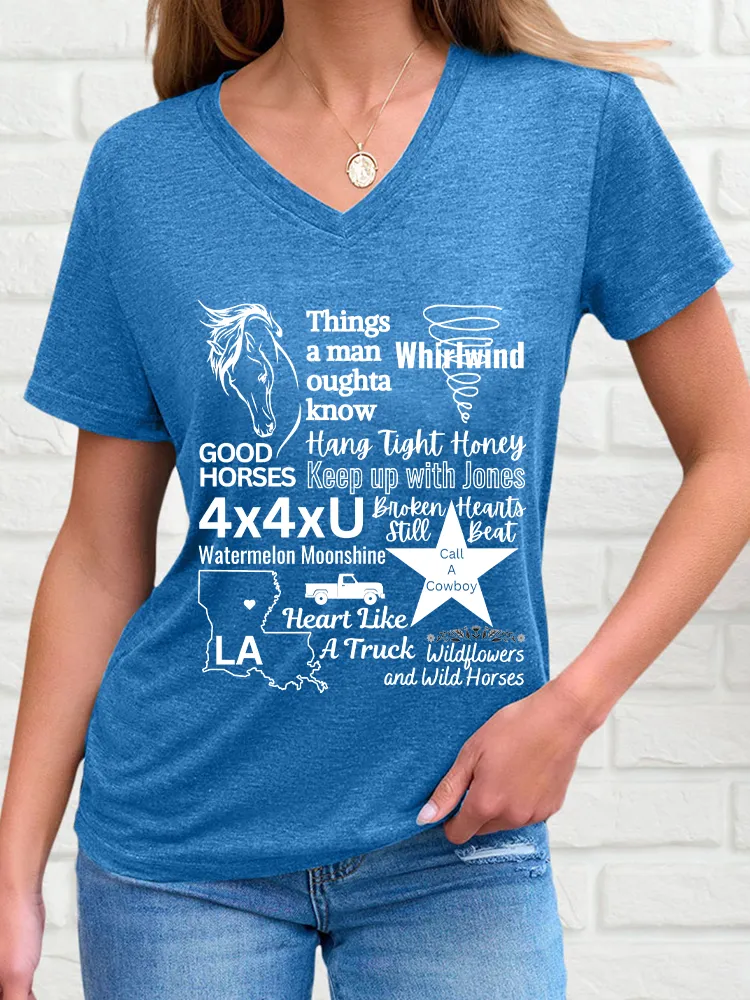 Woman's Things A Man Oughta Know V-Neck And Short Sleeves T-Shirt