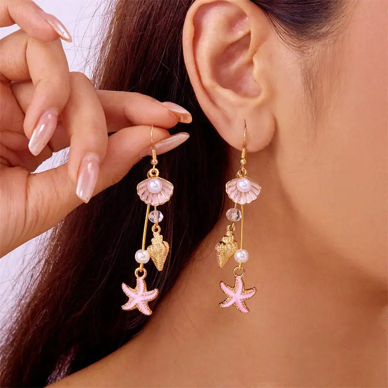 Starfish Shell Pearl Drop Earrings