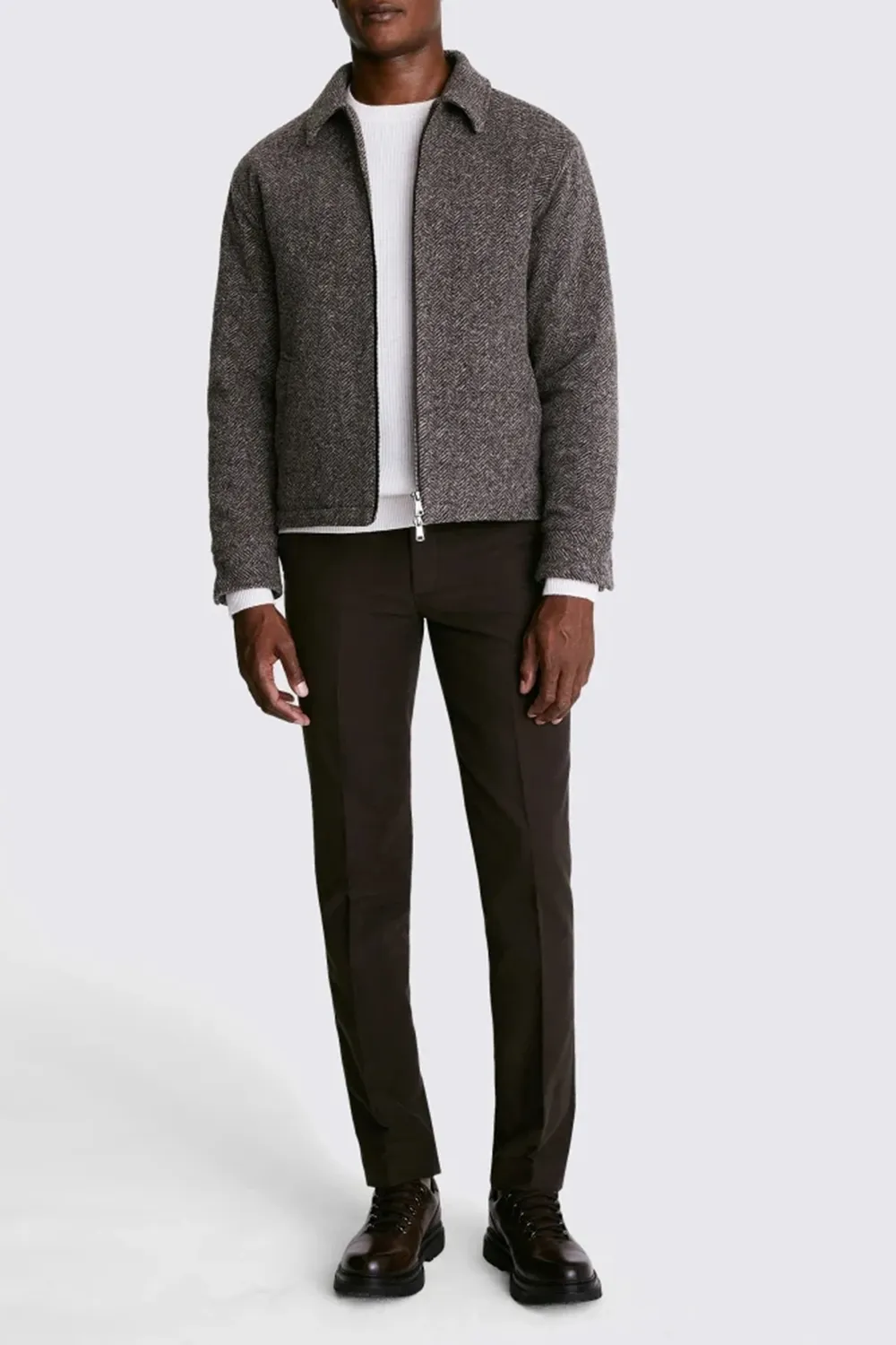 Coarse Tweed Brown Zippered Jacket