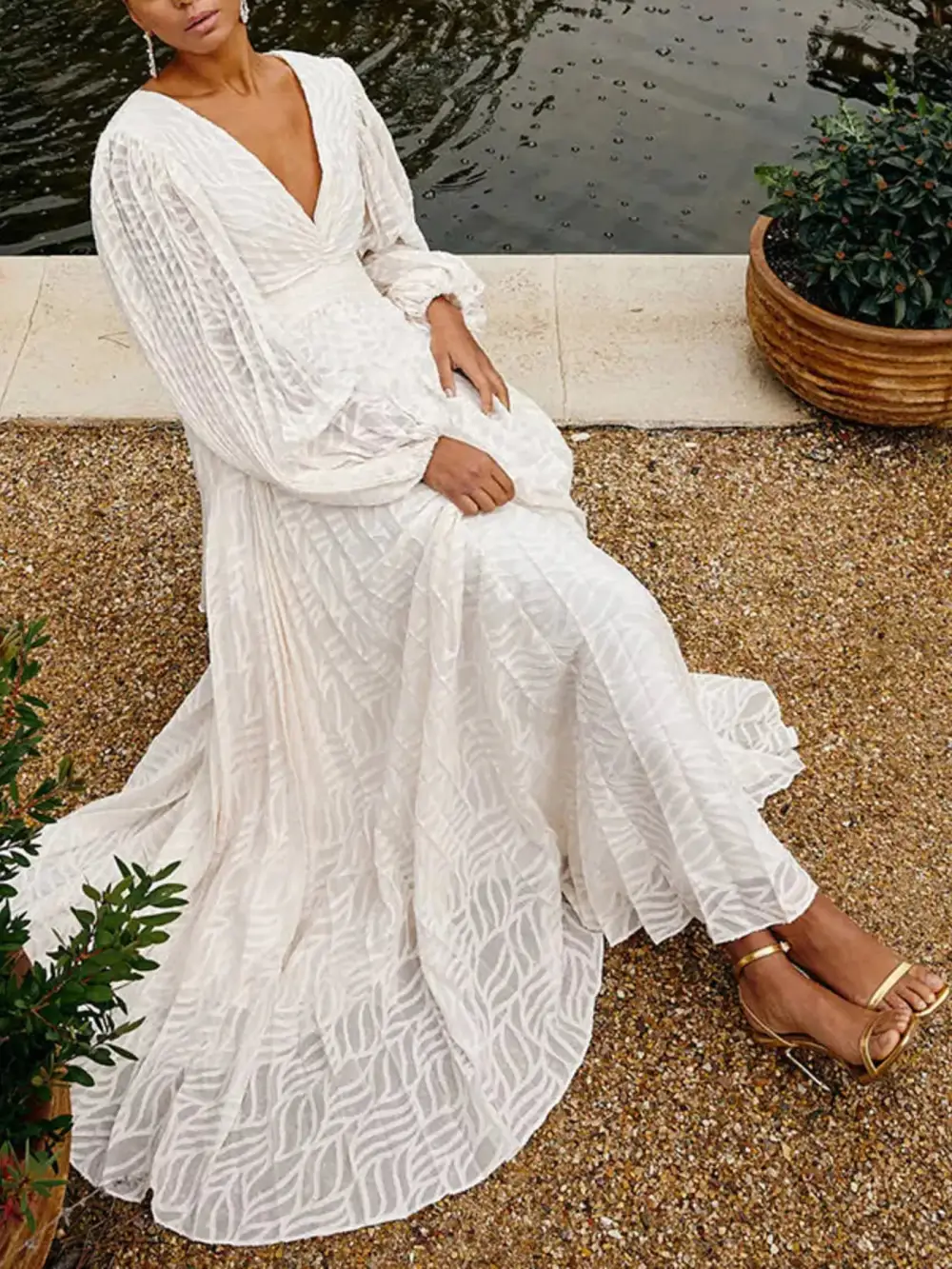 V Neck Long Sleeve Maxi Dress