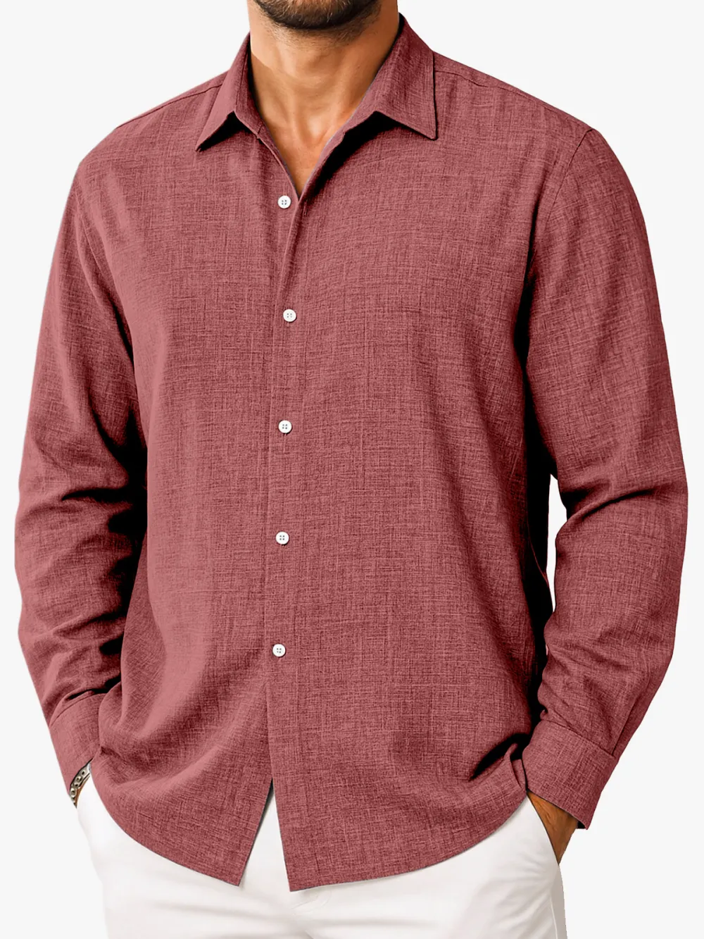 Easy Fit Long Sleeve Open Collar Shirt