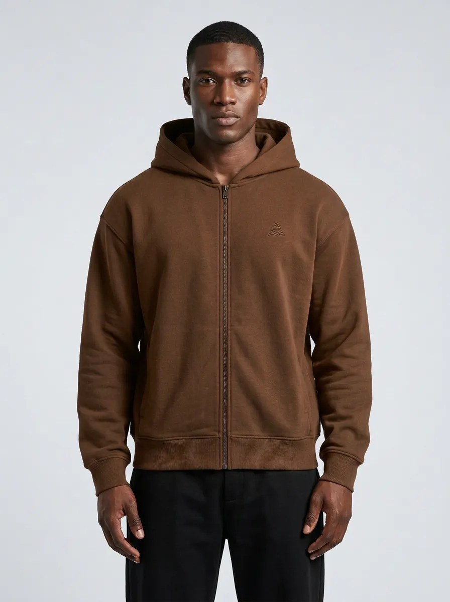 Men's Geometric Triangle Detail Embroidered Full-Zip Hoodie