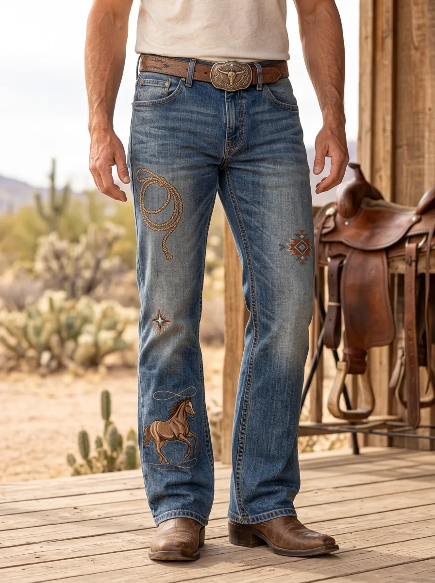 Men's Western Cowboy Horse Lasso Southwestern Jeans