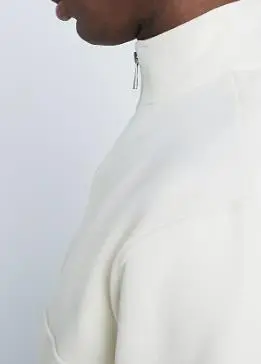 Men's Cream Regular Fit Zip Neck Top