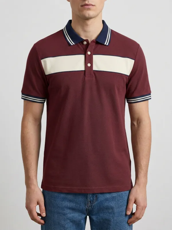 Men's Classic Comfort Colorblock Stripe Polo Shirt