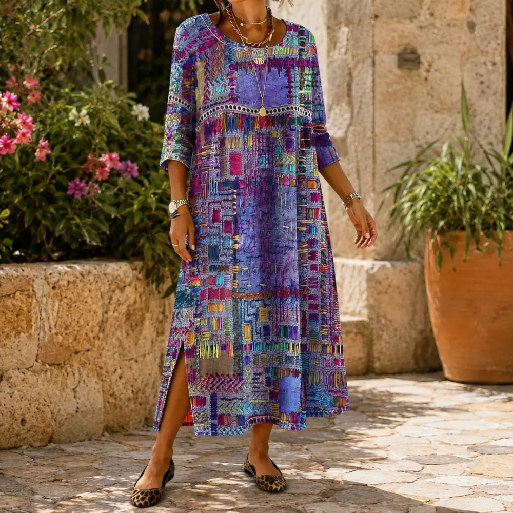 Printed Patchwork Maxi Dress
