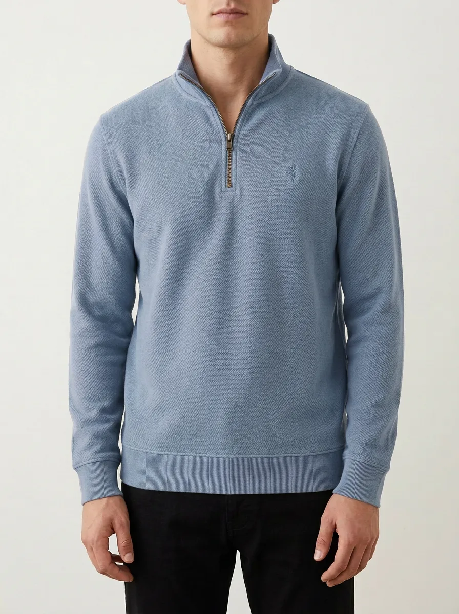 Half-Zip Leaf-Pattern Embroidered Men's Half-Zip Sweatshirt