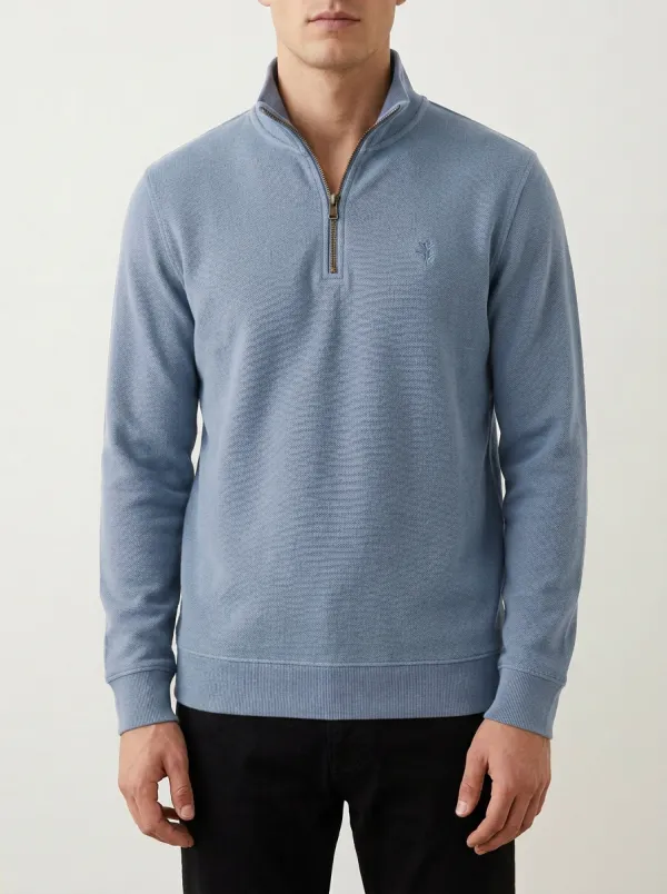 Half-Zip Leaf-Pattern Embroidered Men's Half-Zip Sweatshirt