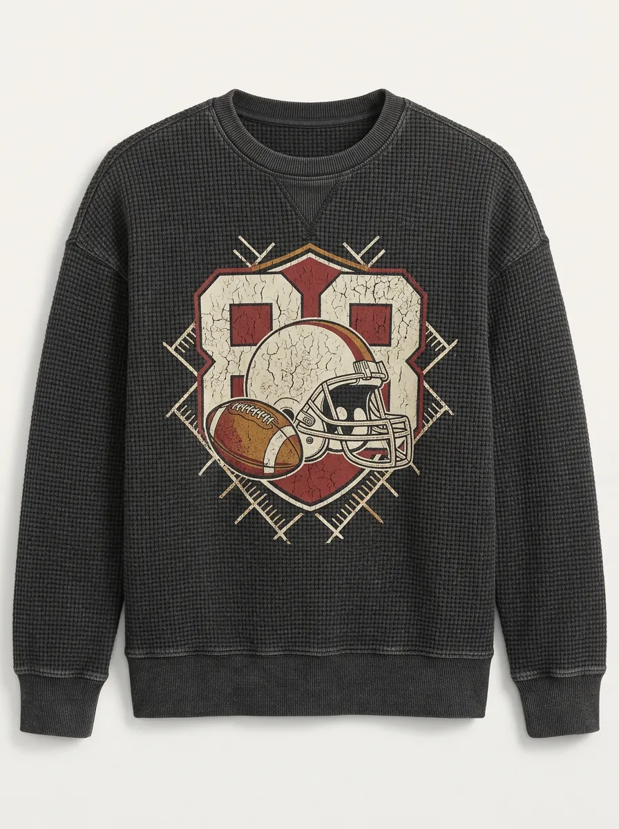 Men's American Football Fan Helmet Ball Printed Waffle Sweatshirt