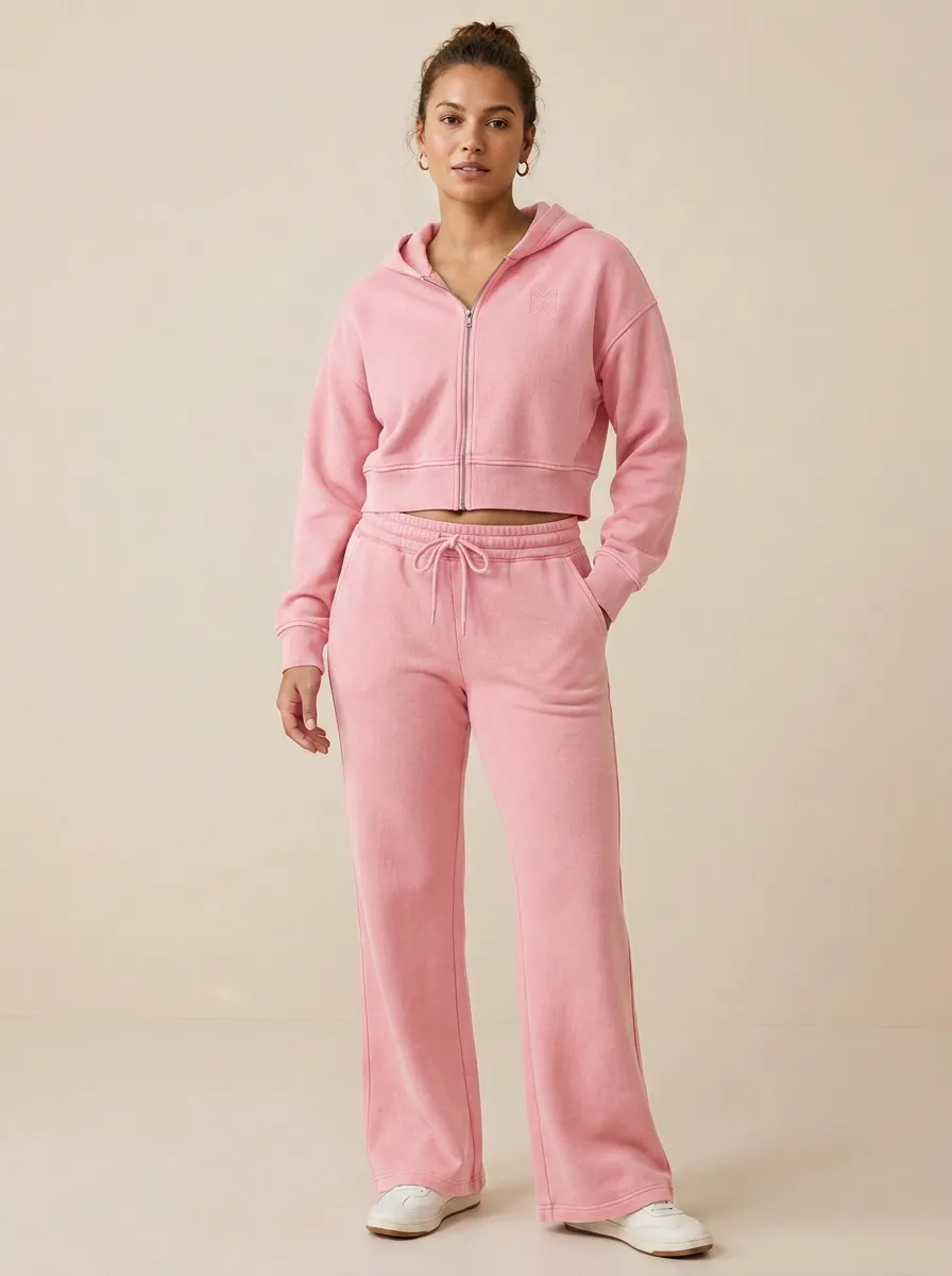 Women's Refined Sport Inspired Cropped Hooded Jacket and Flare Pants Active Set