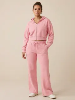 Women's Refined Sport Inspired Cropped Hooded Jacket and Flare Pants Active Set