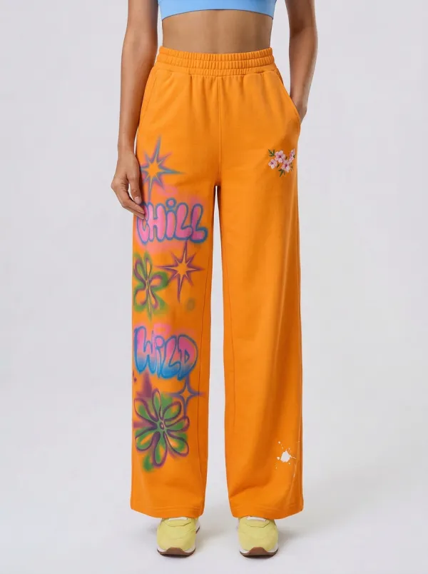Unisex Streetwear Floral Airbrush Sweatpants