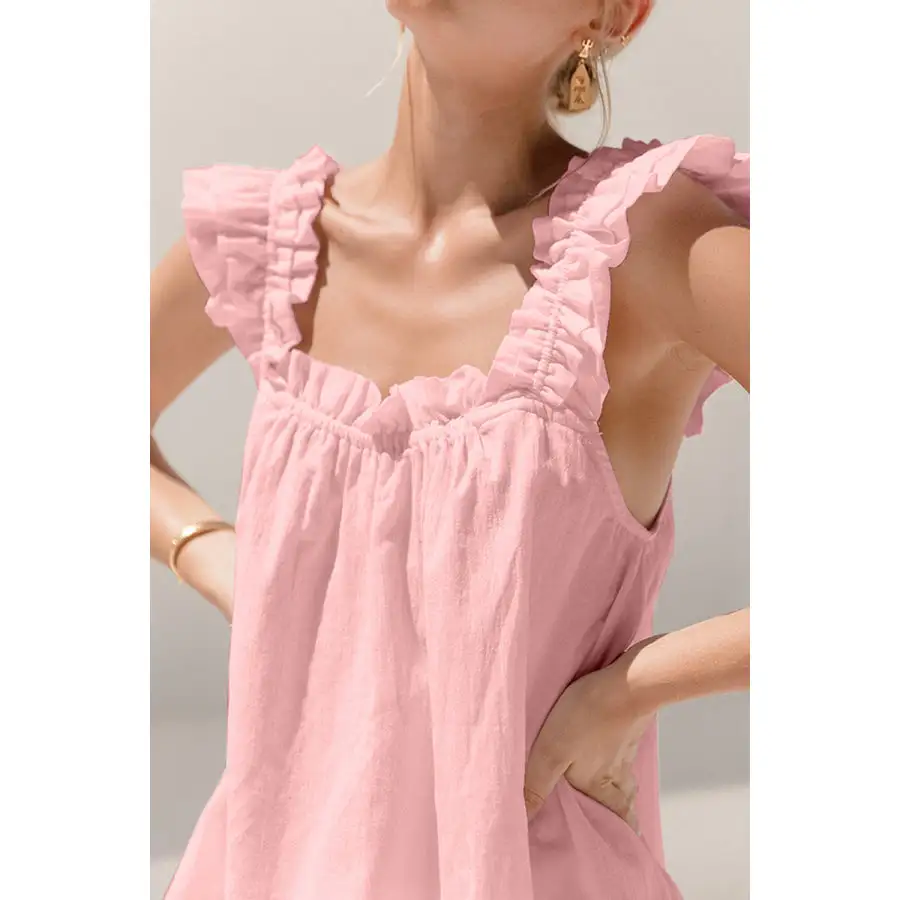 Ruffled Square Neck Top and Shorts Set
