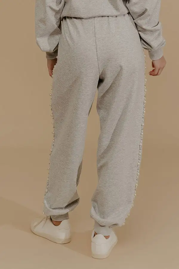 High Waist Pearl Embellished Jogger Pants