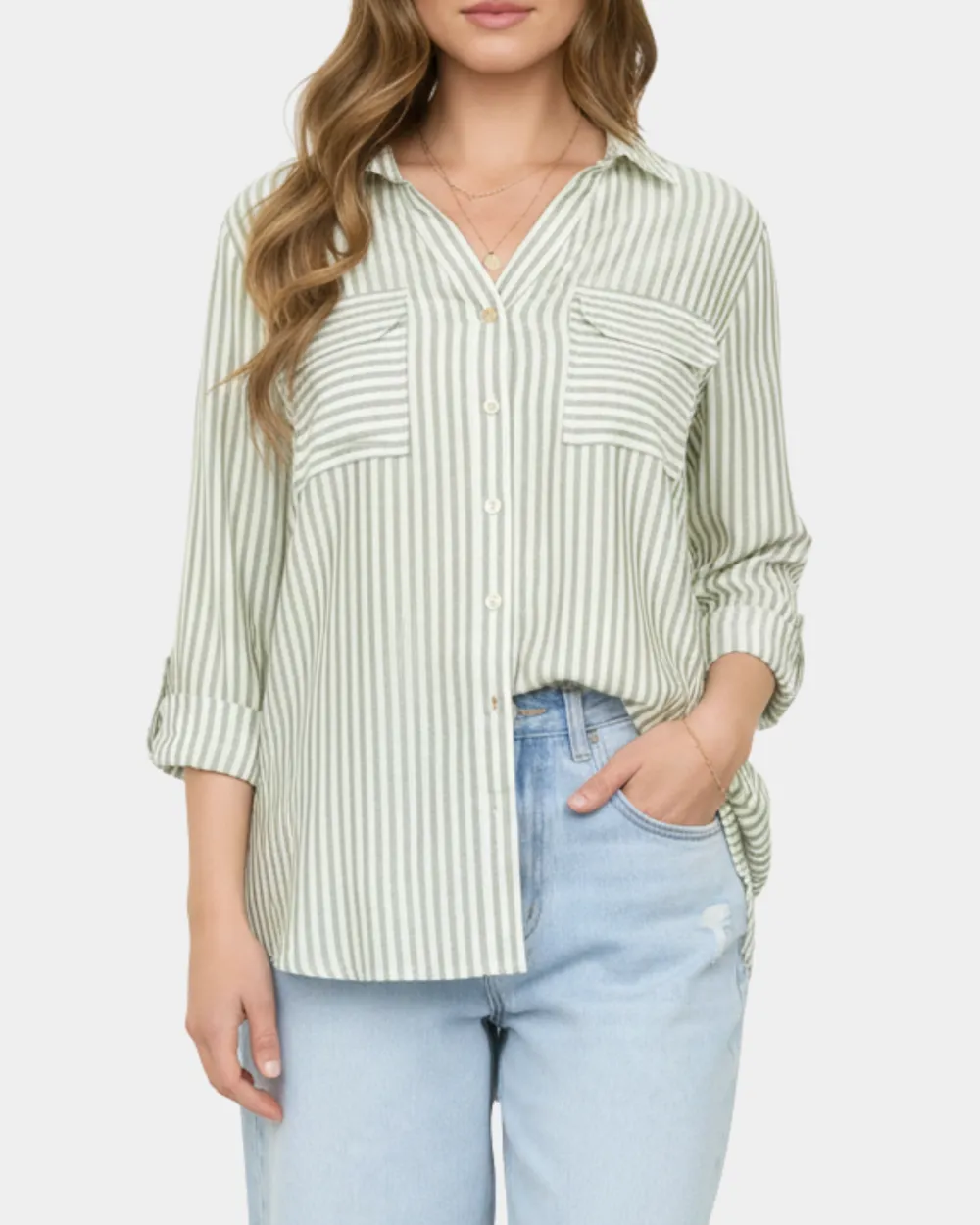 Stripe Button Front Top - Light