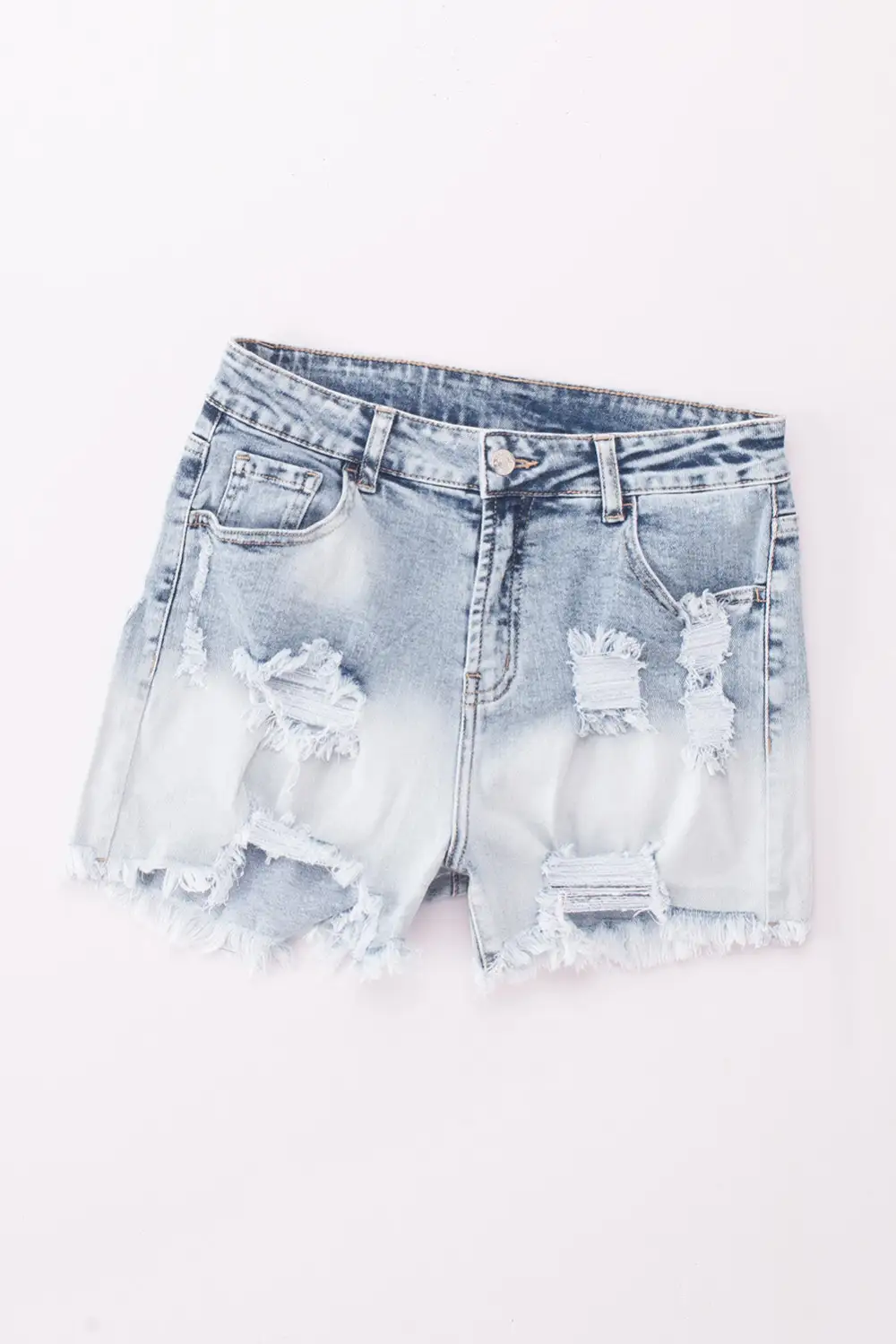 Sky Blue Bleached Wash Distressed Denim