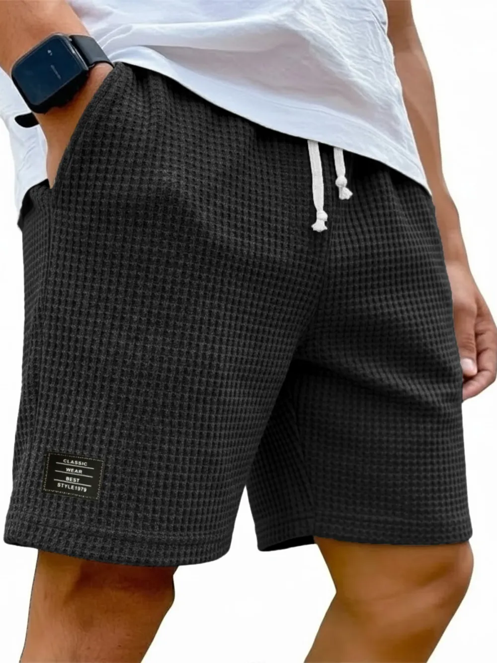 Textured Knit Drawstring Shorts