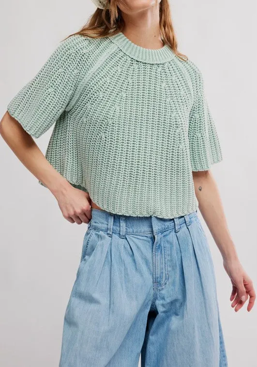 Mint Green Knit Short Sleeve Sweater