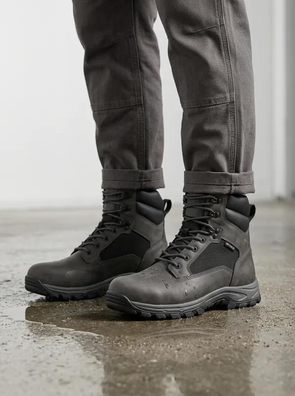 Men's Waterproof Tactical Shield Detail Graphic Detail Work Boots