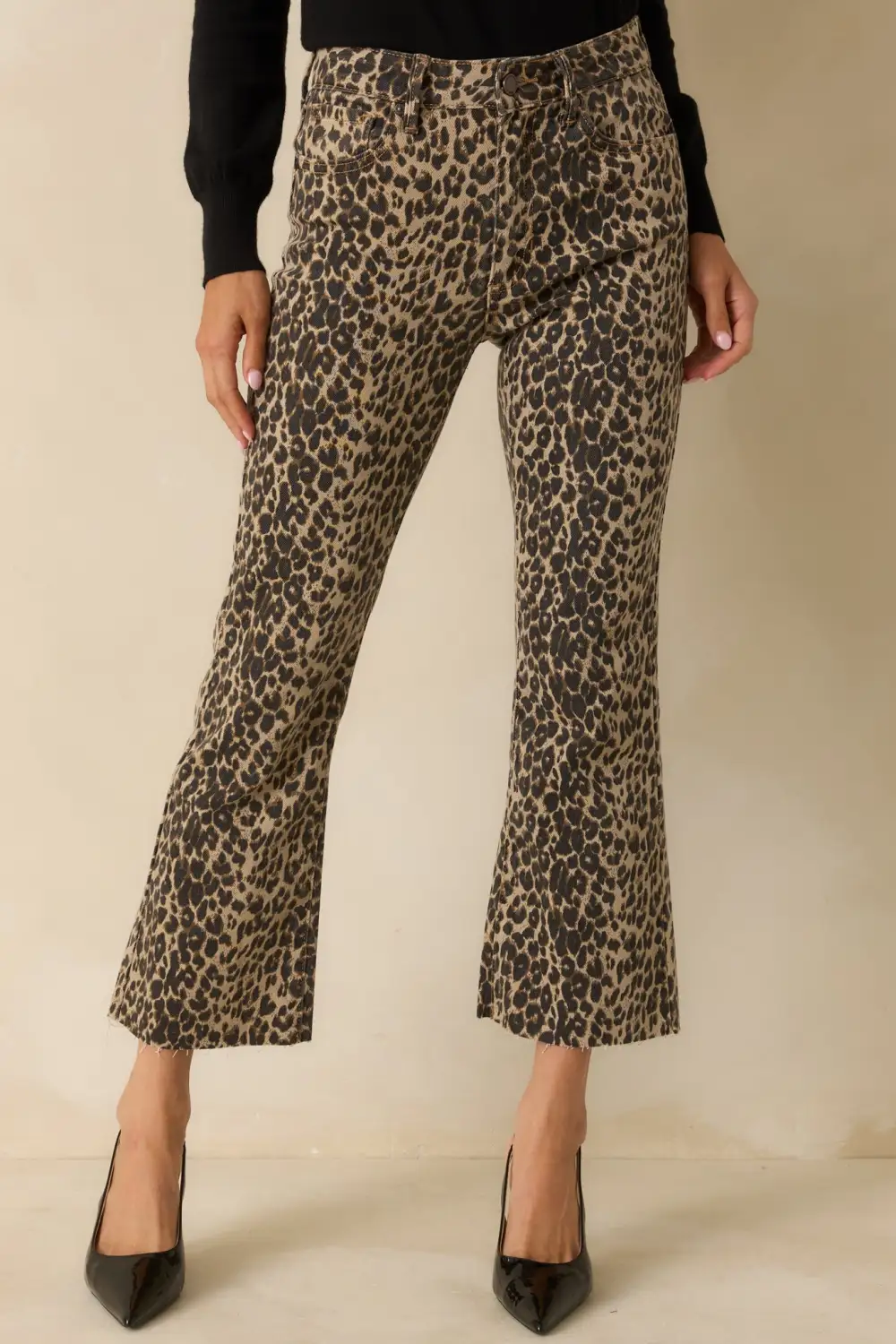 Timing Leopard Print Cropped Flare Jeans