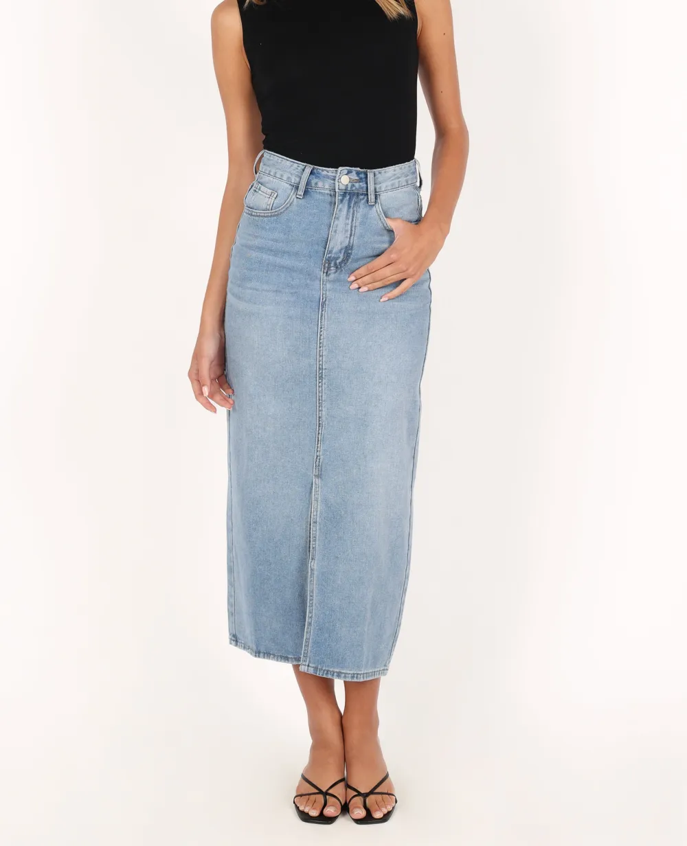 Modern Denim Pocket Midi Skirt