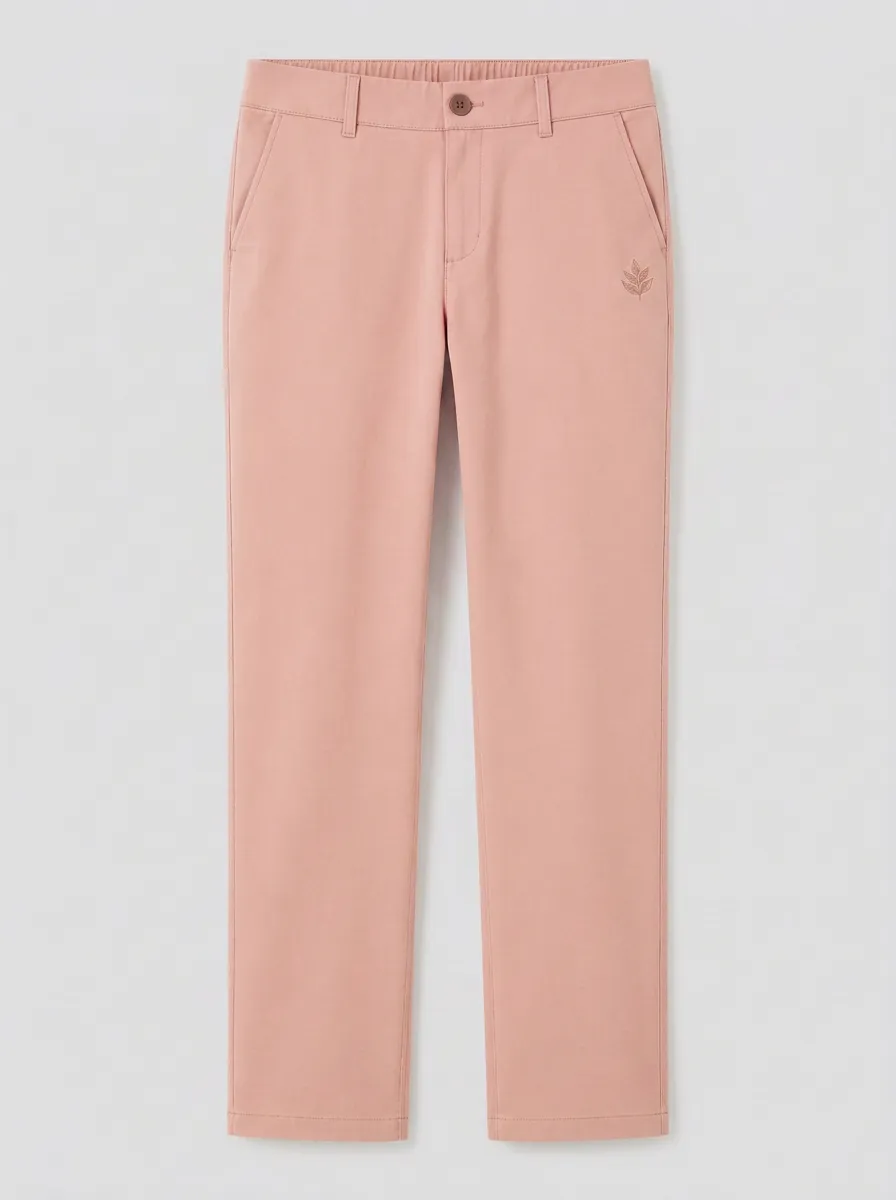 Women's Modern Leaf Emblem Embroidered Mid-Rise High-Stretch Straight-Leg Pants