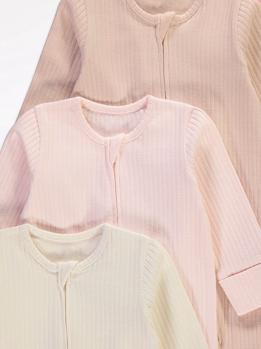 Pink Ribbed Zip Fasten Sleepsuits 5 Pack detail 1