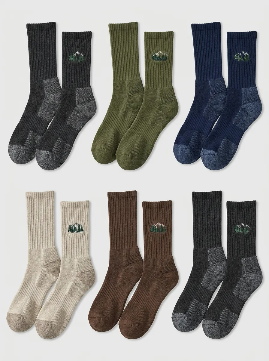 Men's Mountain Forest Embroidered Ribbed Crew Sock Set