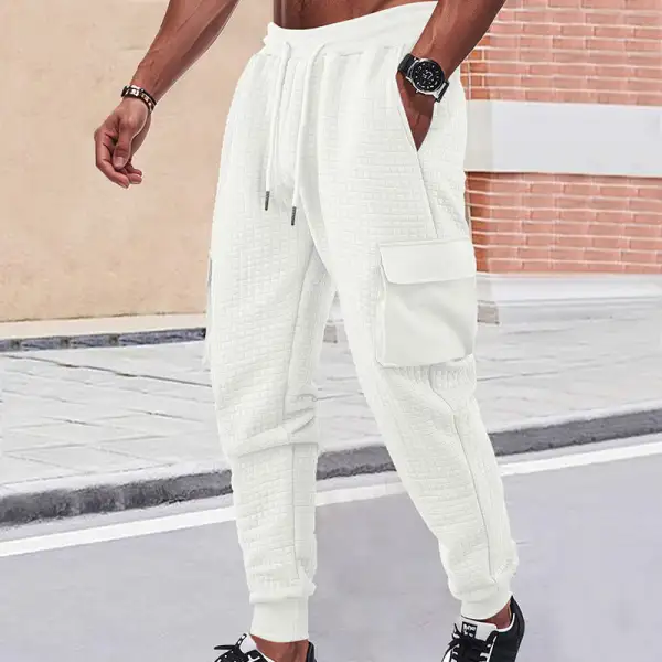 Men's Quilted Cargo Pants Waist Pockets Cargo Pants