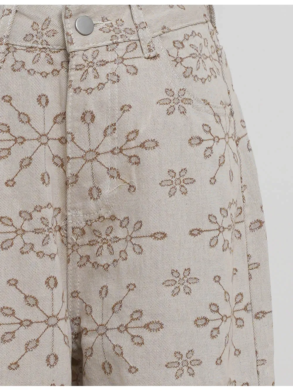 Geometric Jacquard Button Front Wide Leg Denim Pants