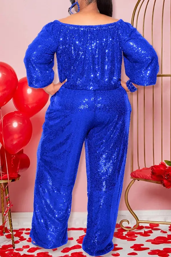 Sequin Off-Shoulder Long Sleeve Jumpsuit