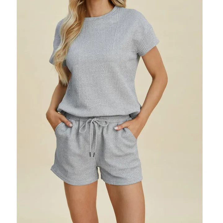 Double Take Texture Short Sleeve Top and Shorts Set