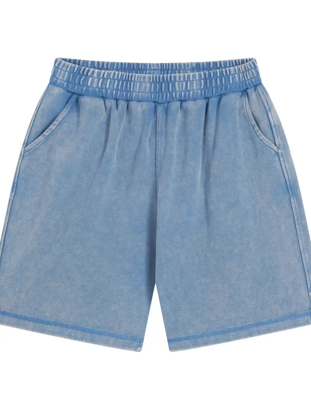Classic Elastic Waist Pocket Detail Washed Casual Shorts
