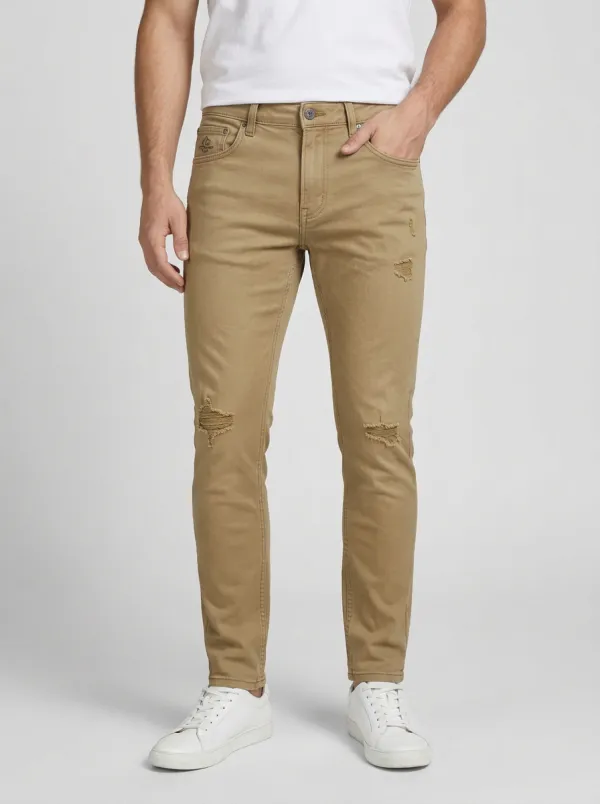 Men's Distressed Blue Denim Ripped Slim-Fit Jeans