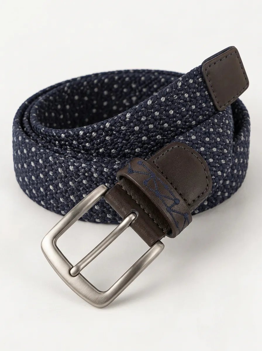 Men's Performance Casual Navy Polka Dot Stretch Woven Belt