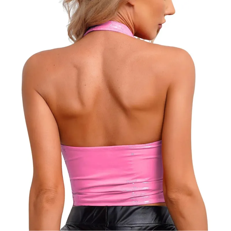 Latex-Style Collared Cropped Tank Top