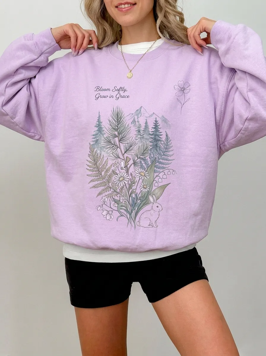 Women's Nature Rabbit Forest Floral Graphic Sweatshirt