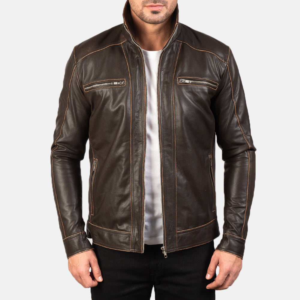 Men's Rugged Clean Line Biker Leather Jacket
