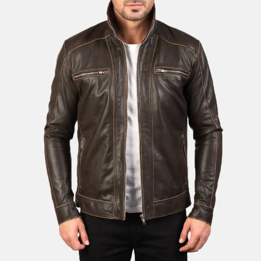 Men's Rugged Clean Line Biker Leather Jacket
