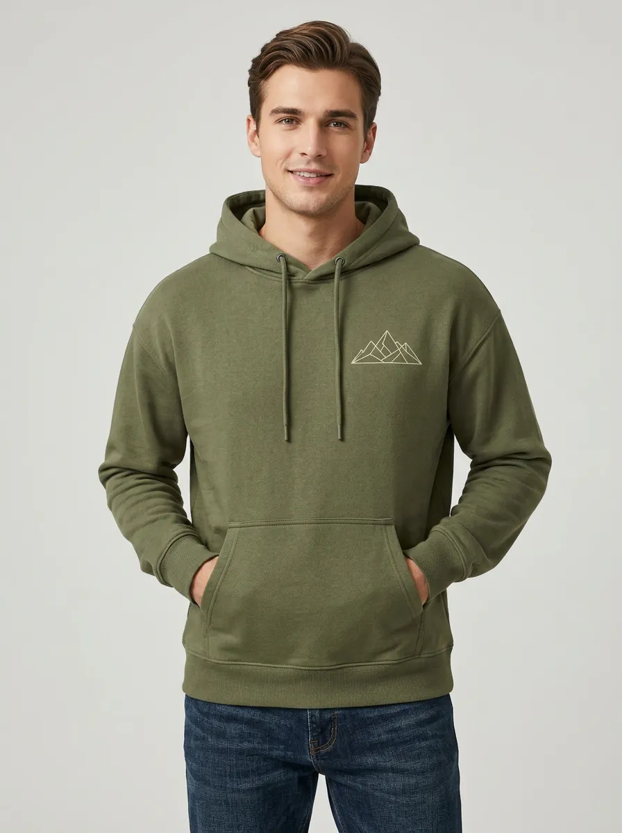 Classic Mountain Graphic Line Art Outdoor-Inspired Style Men's Hoodie