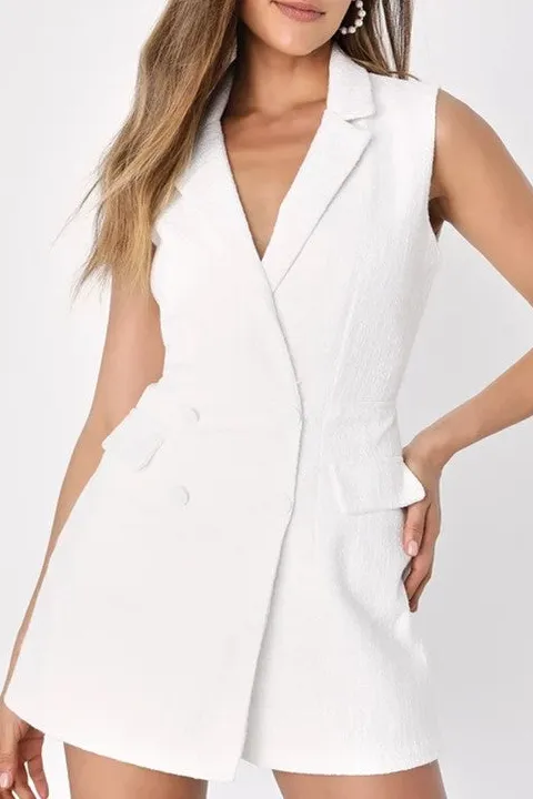 White Blazer Style Sleeveless Romper