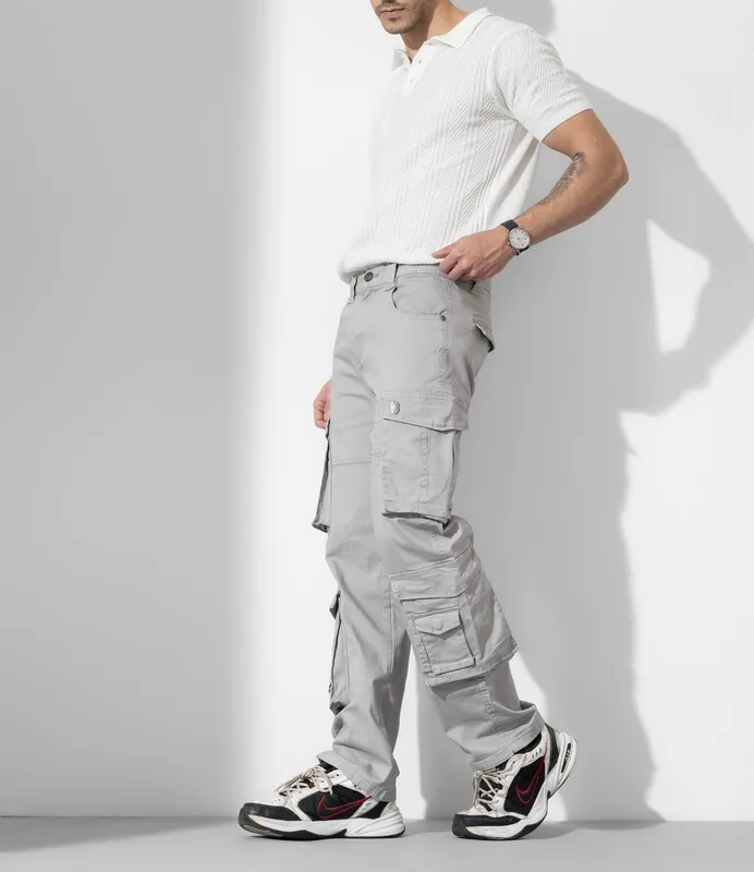 Light Grey Loose Fit Multi-Pocket Cargo Pants