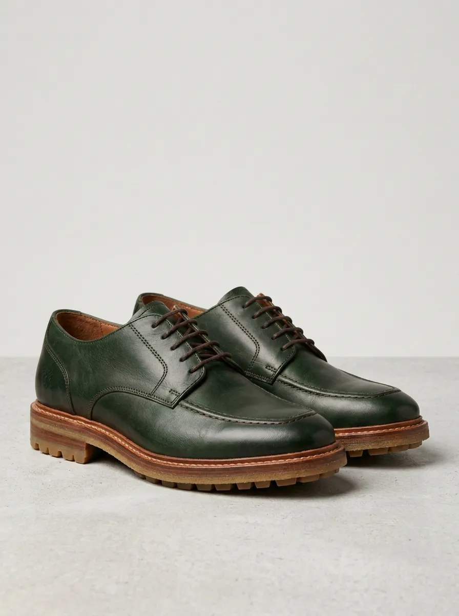 Men's Classic Brown Leather Moc Toe Lug Sole Oxford Shoes