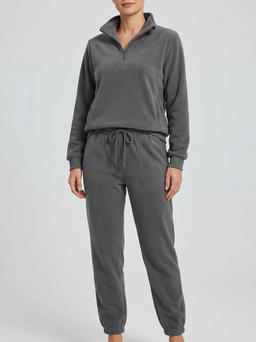 Women's Quarter-Zip Pullover And Cuffed Jogger Fleece Lounge Set