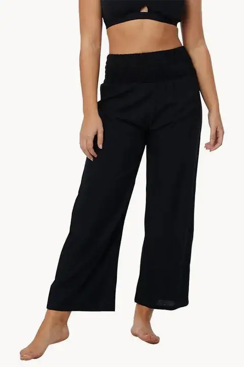 Smocked Waist Full Length Pants