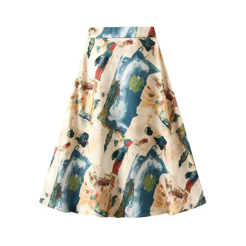 Utility Satin Print Elastic Waist Skirt